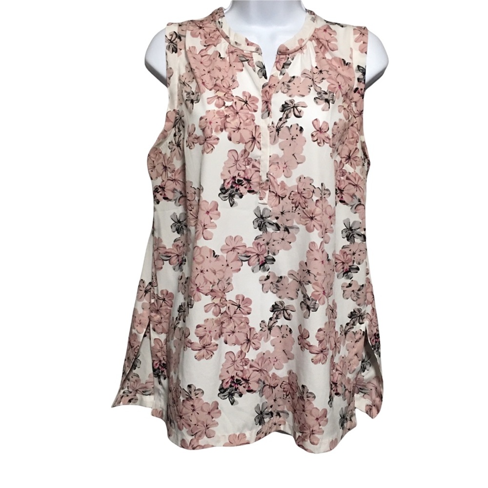 Antilia Femme Floral Sleeveless Blouse High-Low Tunic Top